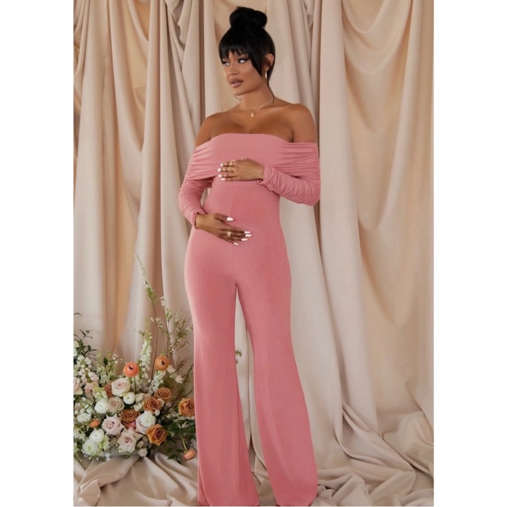 Club L London Pink Off-Shoulder Jumpsuit